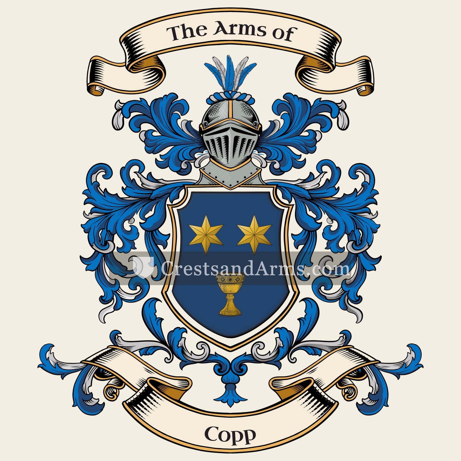 The Copp coat of arms, drawn from the recorded blazon