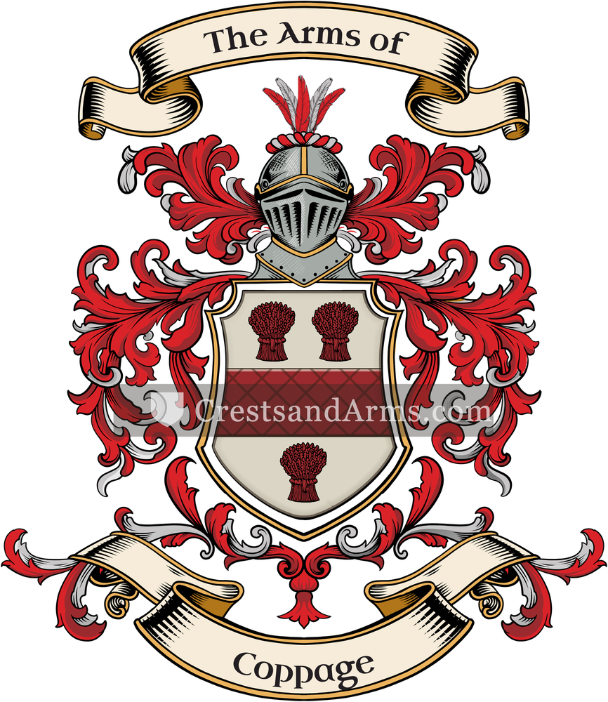 The Coppage coat of arms, drawn from the recorded blazon