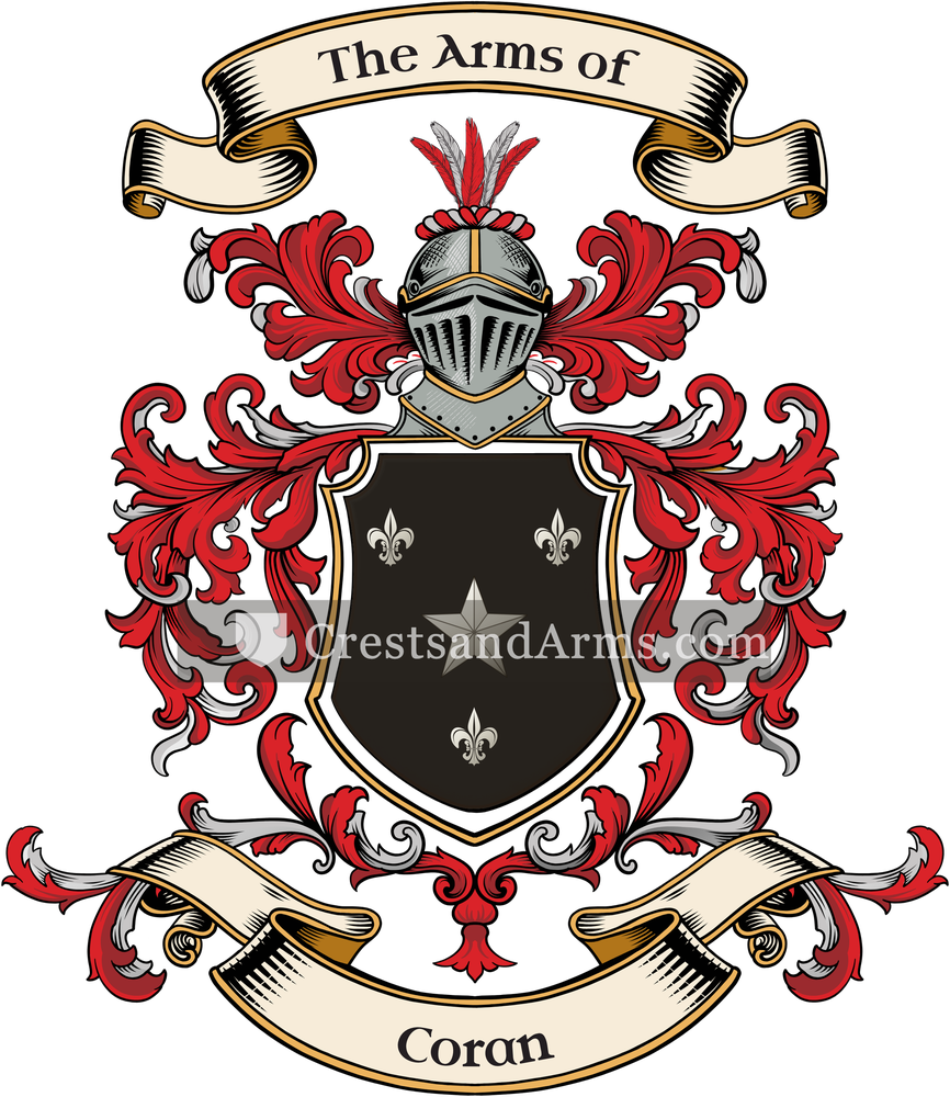 The Coran coat of arms, drawn from the recorded blazon