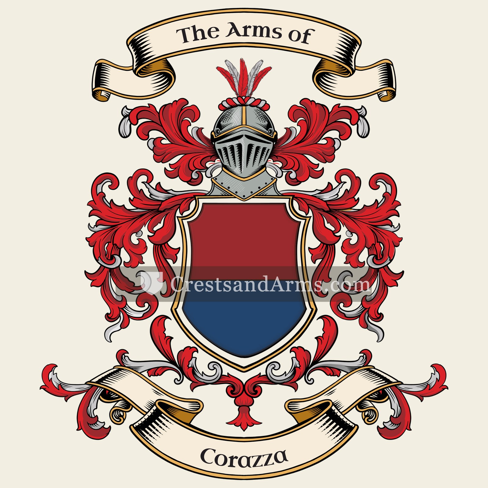 The Corazza coat of arms, drawn from the recorded blazon