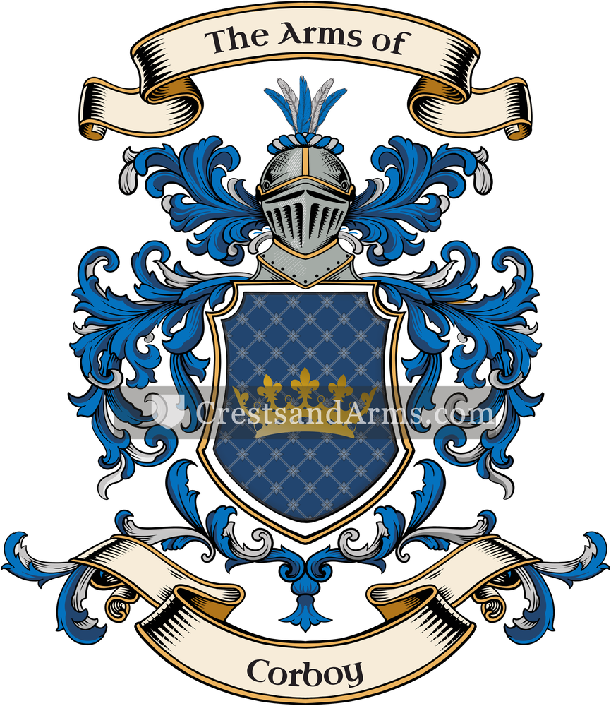 The Corboy coat of arms, drawn from the recorded blazon