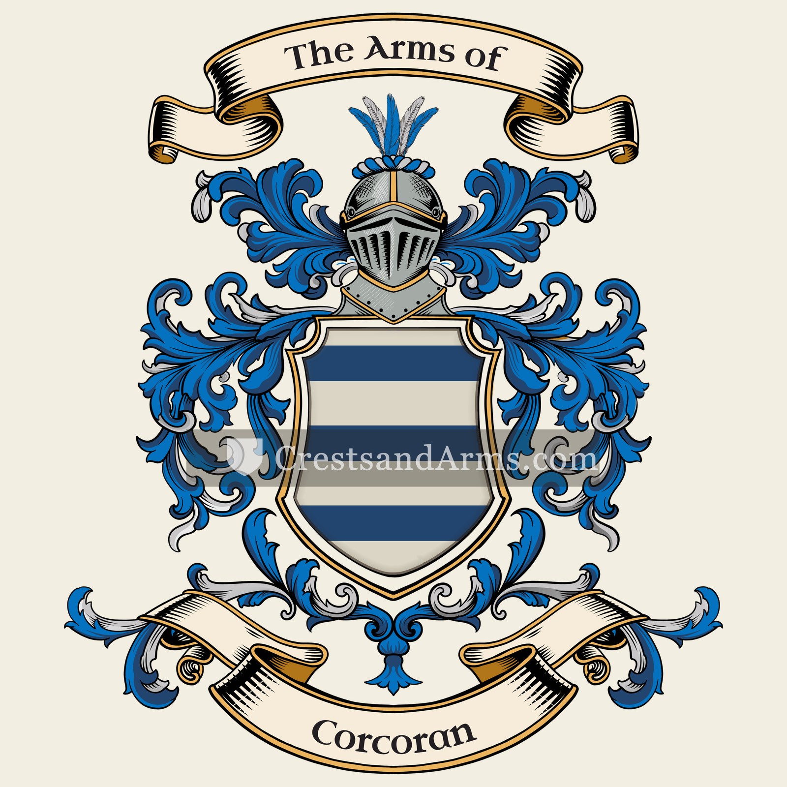 The Corcoran coat of arms, drawn from the recorded blazon