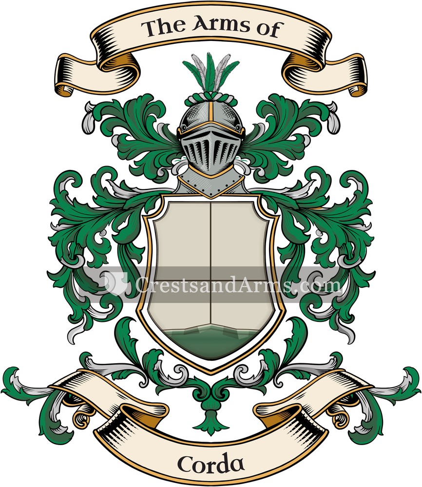 The Corda coat of arms, drawn from the recorded blazon