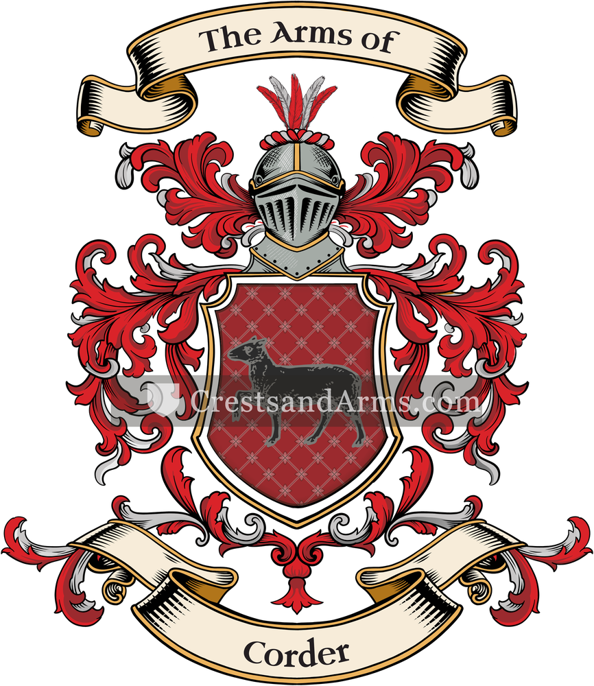 The Corder coat of arms, drawn from the recorded blazon