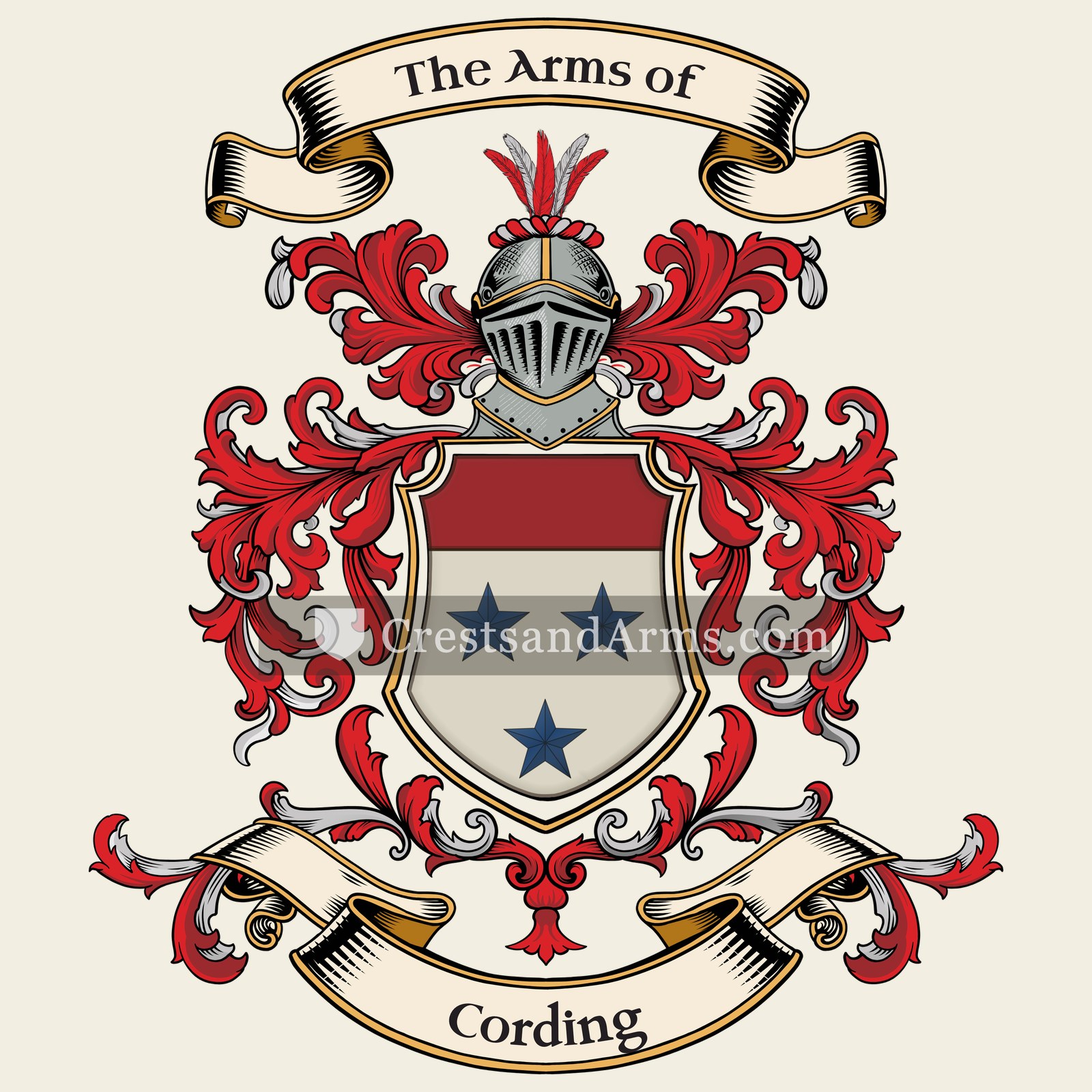 The Cording coat of arms, drawn from the recorded blazon