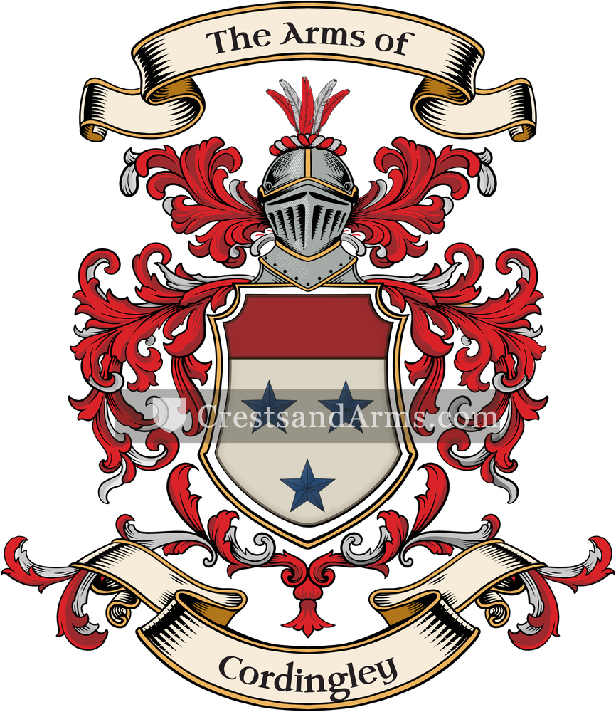 The Cordingley coat of arms, drawn from the recorded blazon