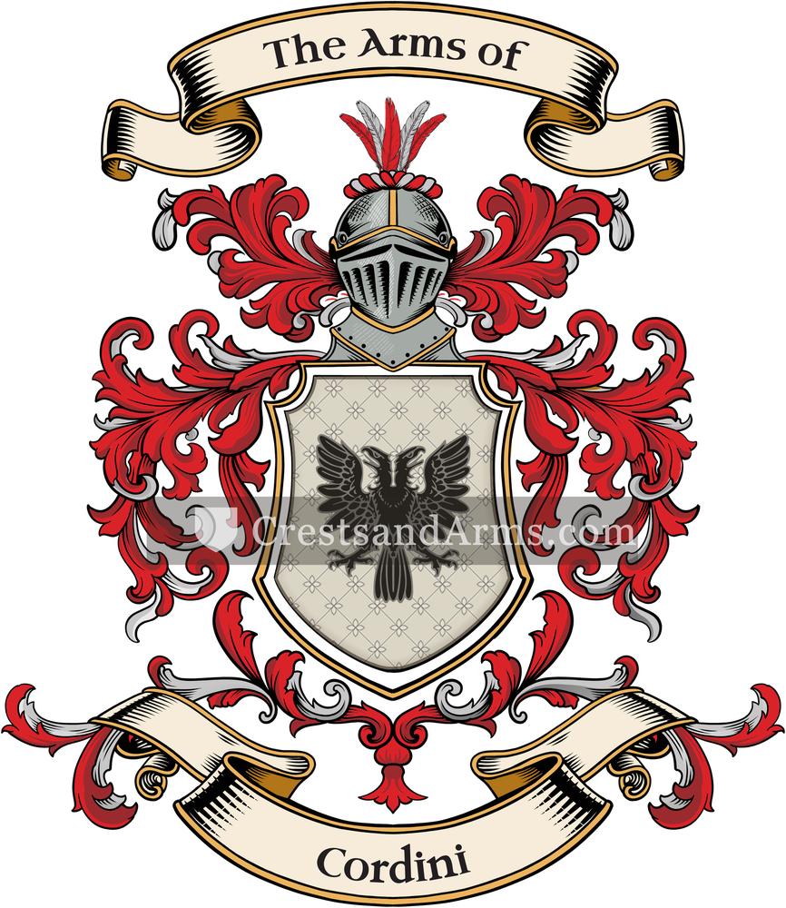 The Cordini coat of arms, drawn from the recorded blazon