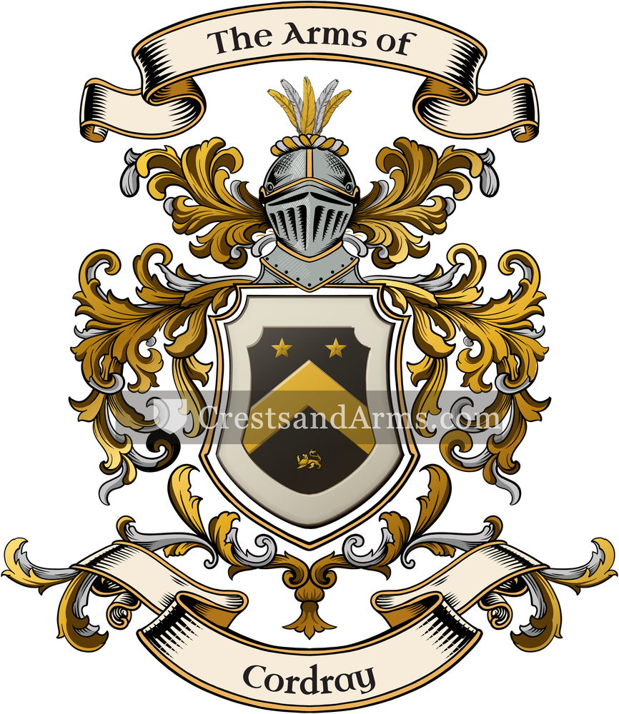 The Cordray coat of arms, drawn from the recorded blazon