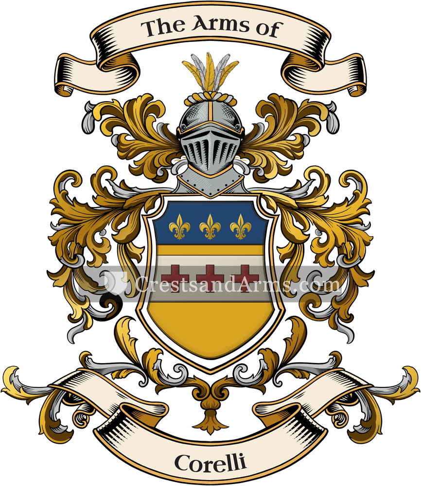 The Corelli coat of arms, drawn from the recorded blazon