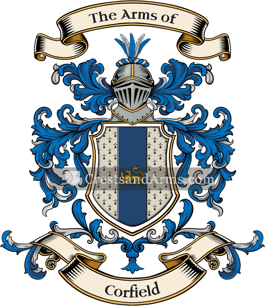 The Corfield coat of arms, drawn from the recorded blazon
