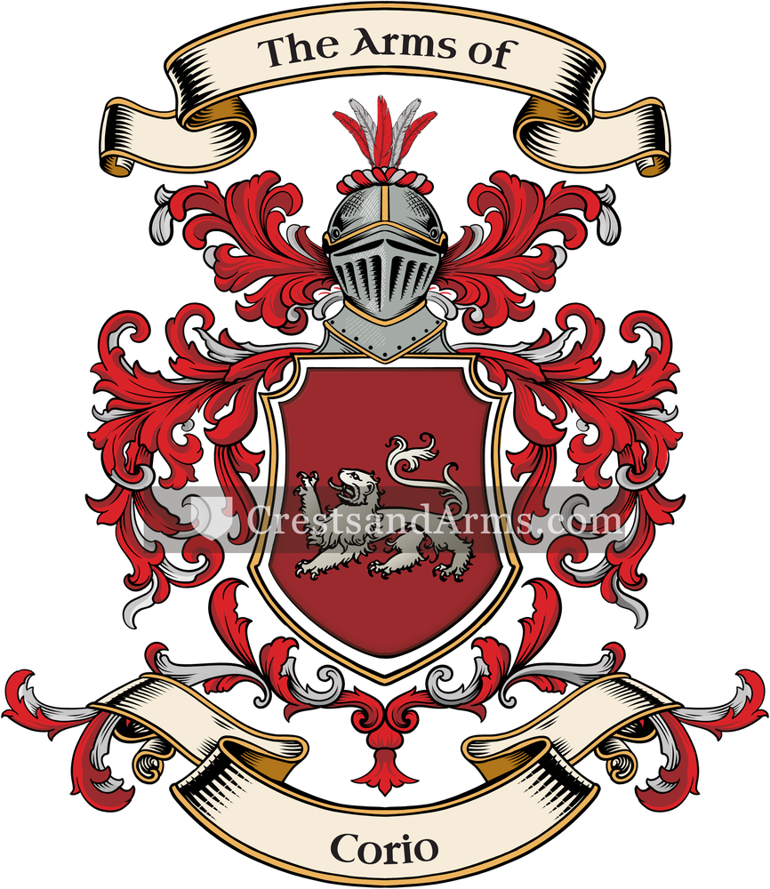 The Corio coat of arms, drawn from the recorded blazon