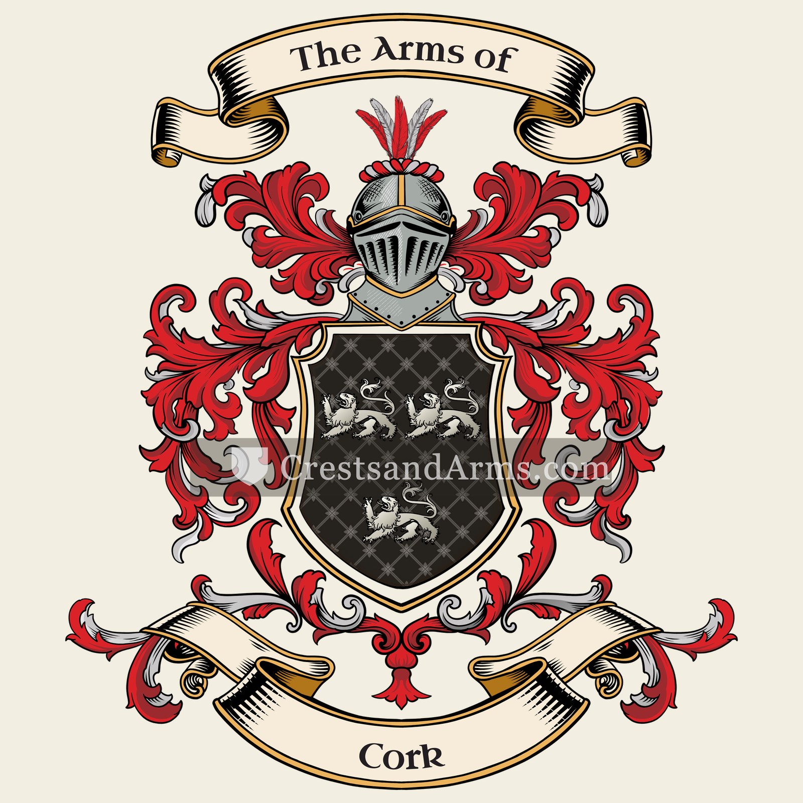 The Cork coat of arms, drawn from the recorded blazon