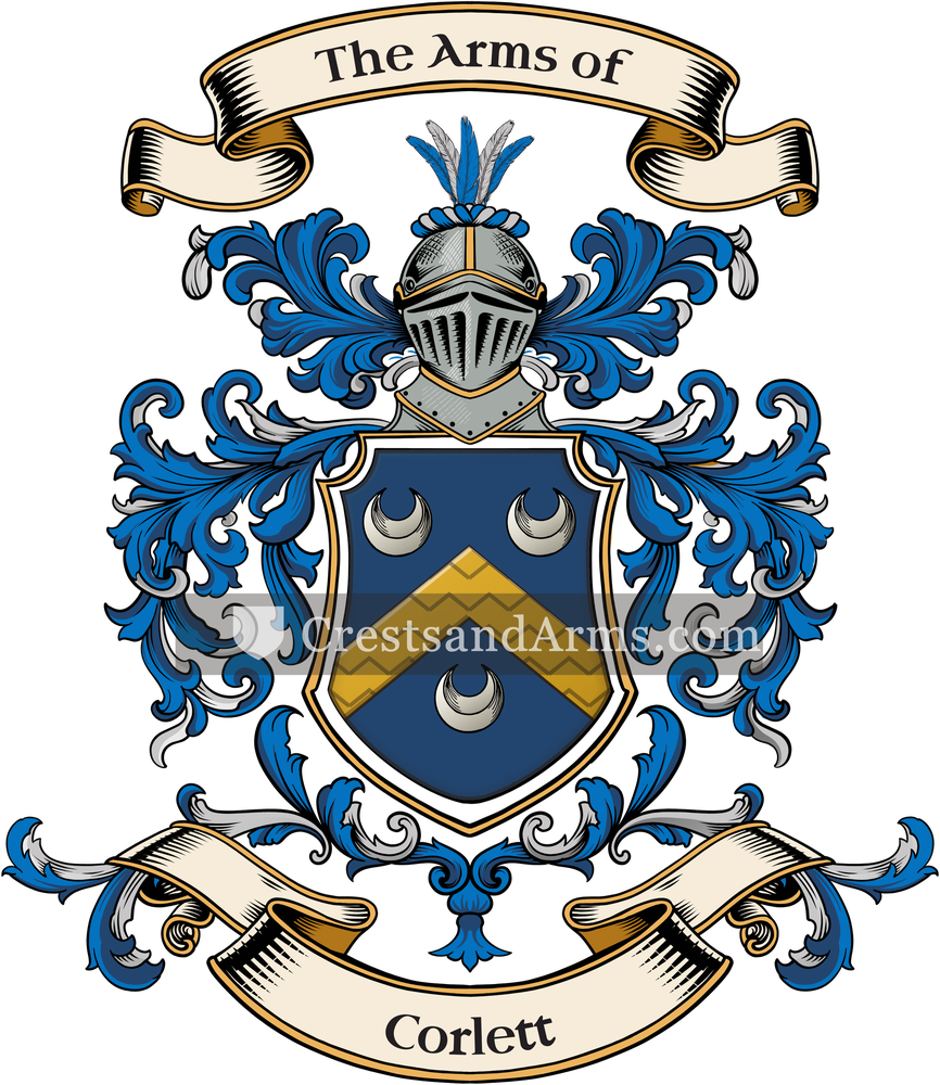 The Corlett coat of arms, drawn from the recorded blazon
