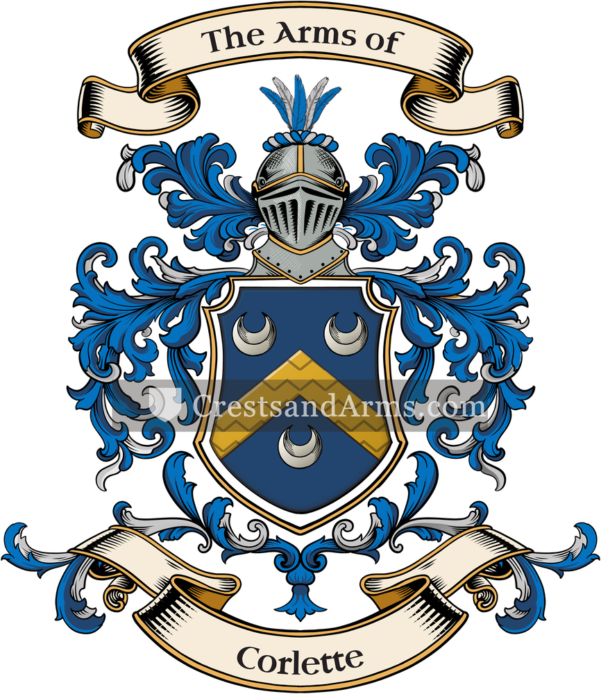 The Corlette coat of arms, drawn from the recorded blazon