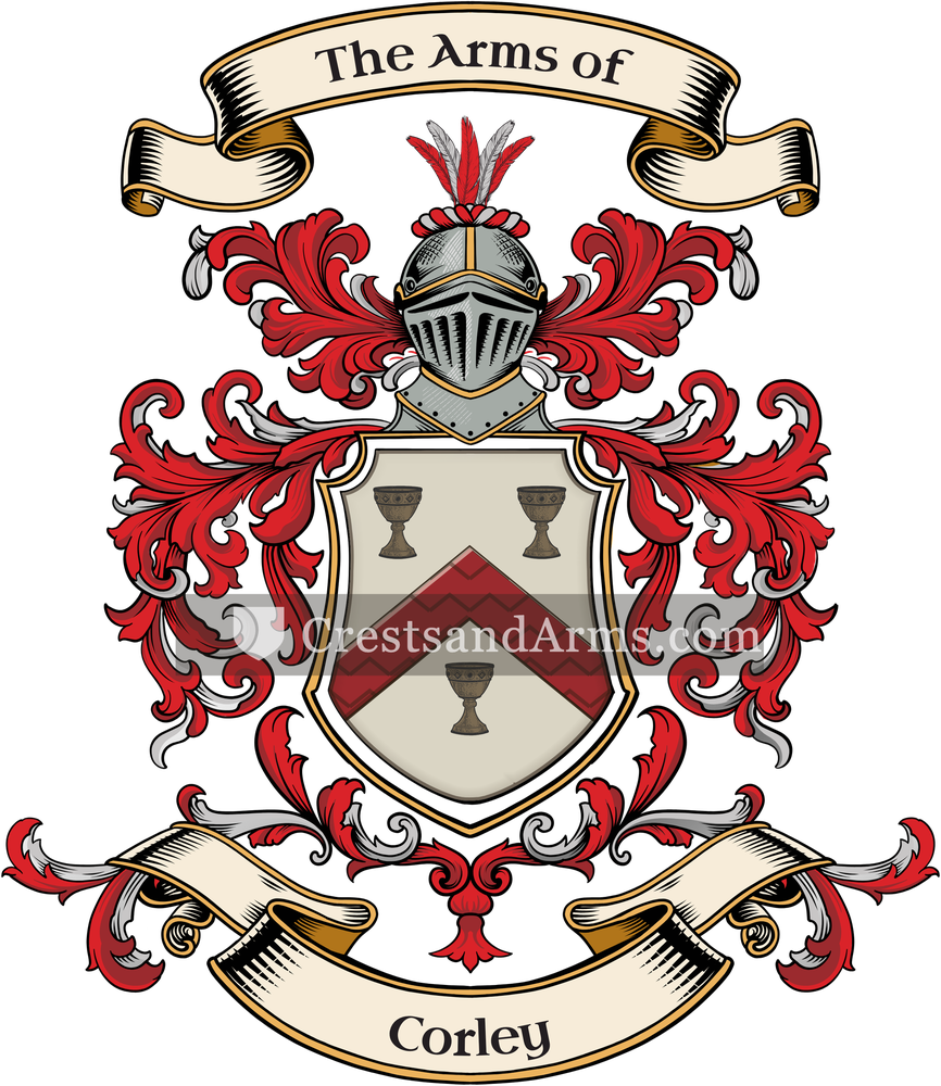 The Corley coat of arms, drawn from the recorded blazon