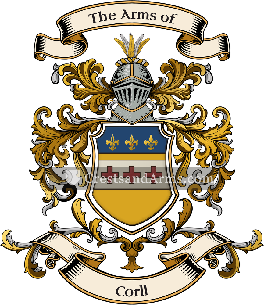 The Corll coat of arms, drawn from the recorded blazon