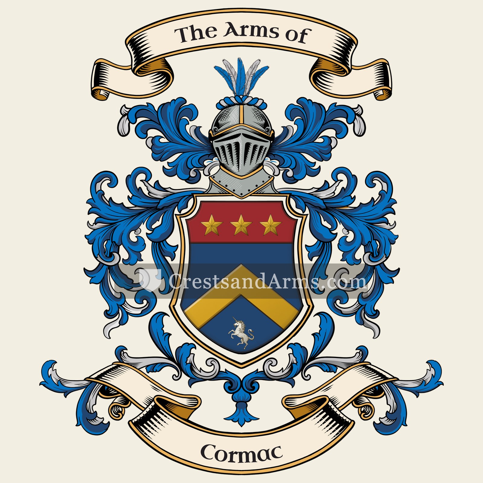 The Cormac coat of arms, drawn from the recorded blazon