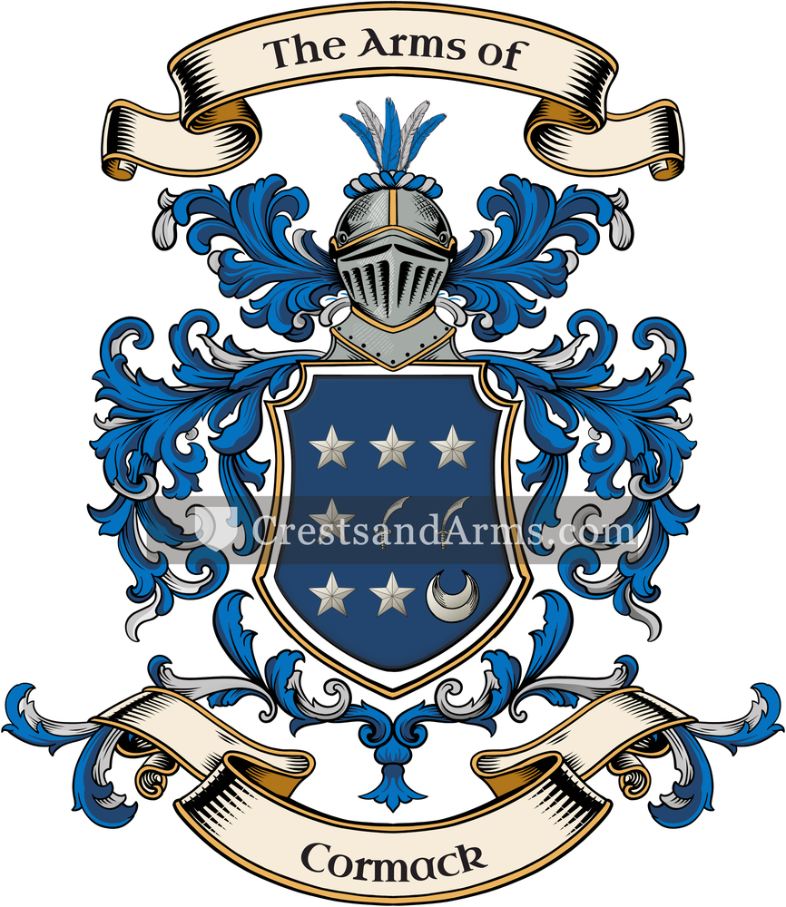 The Cormack coat of arms, drawn from the recorded blazon