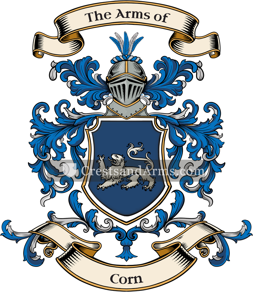 The Corn coat of arms, drawn from the recorded blazon