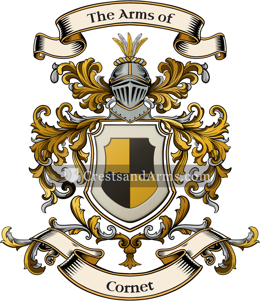 The Cornet coat of arms, drawn from the recorded blazon