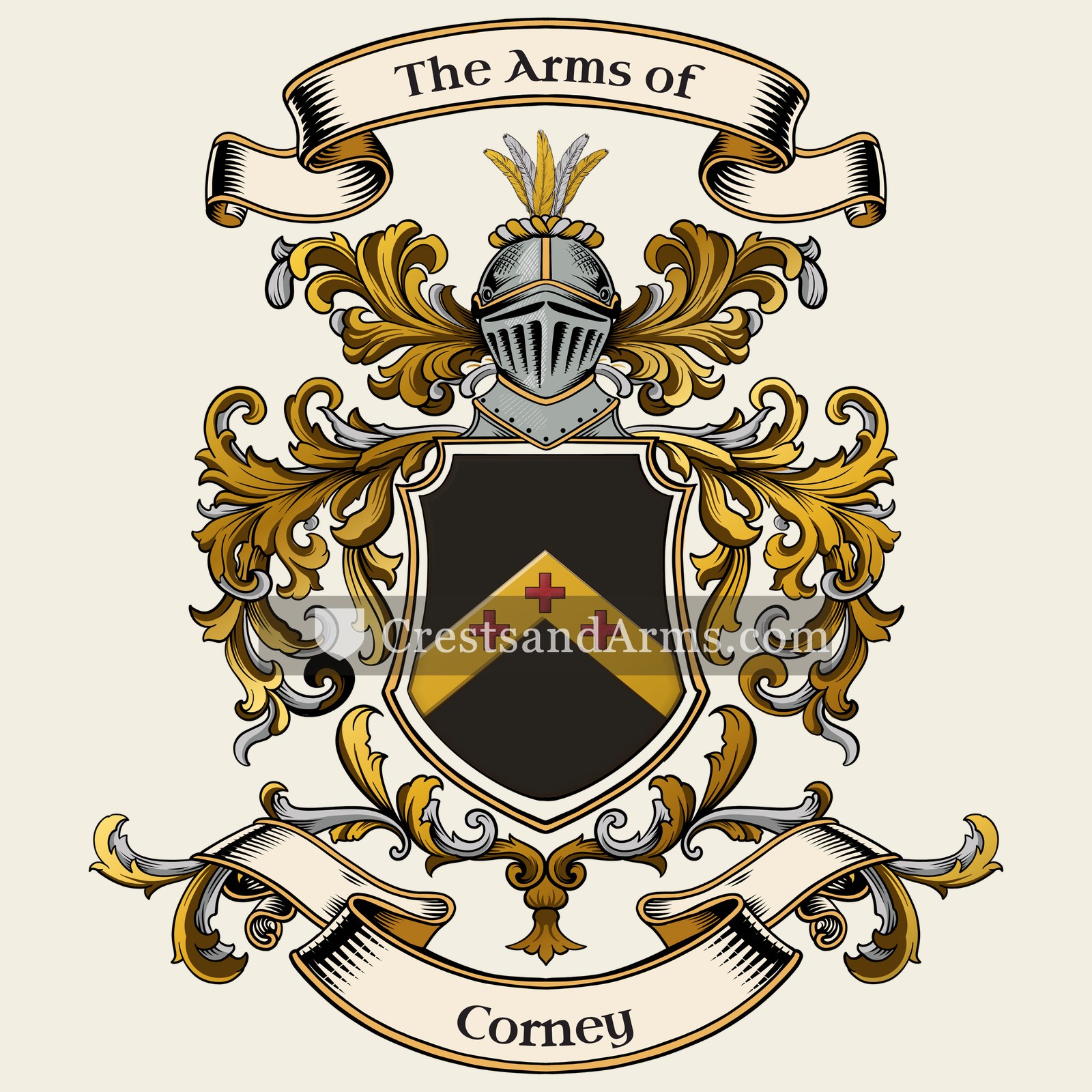 The Corney coat of arms, drawn from the recorded blazon