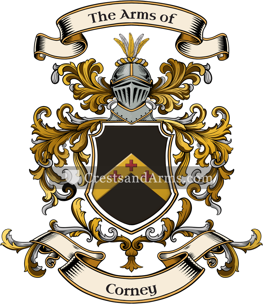 The Corney coat of arms, drawn from the recorded blazon