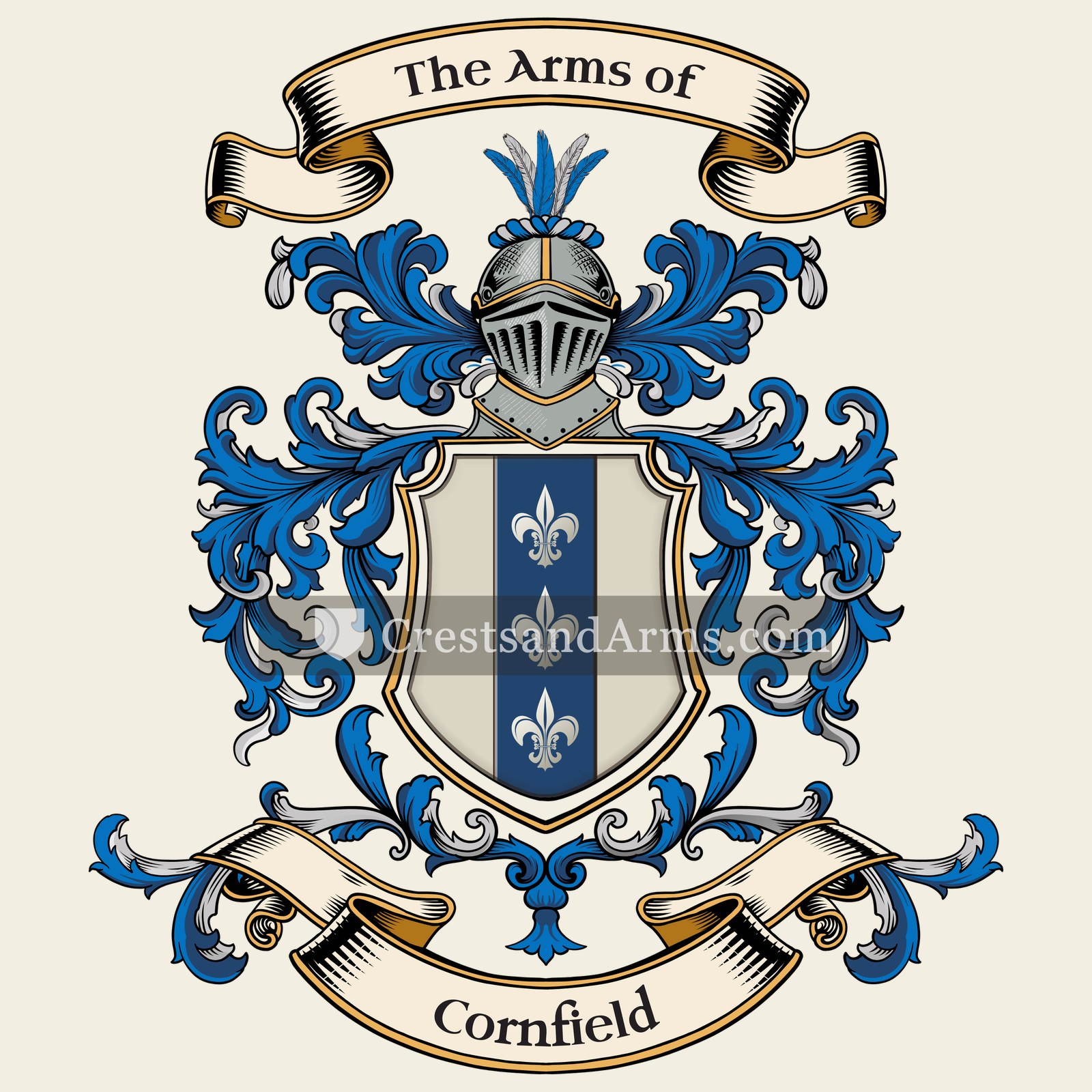 The Cornfield coat of arms, drawn from the recorded blazon