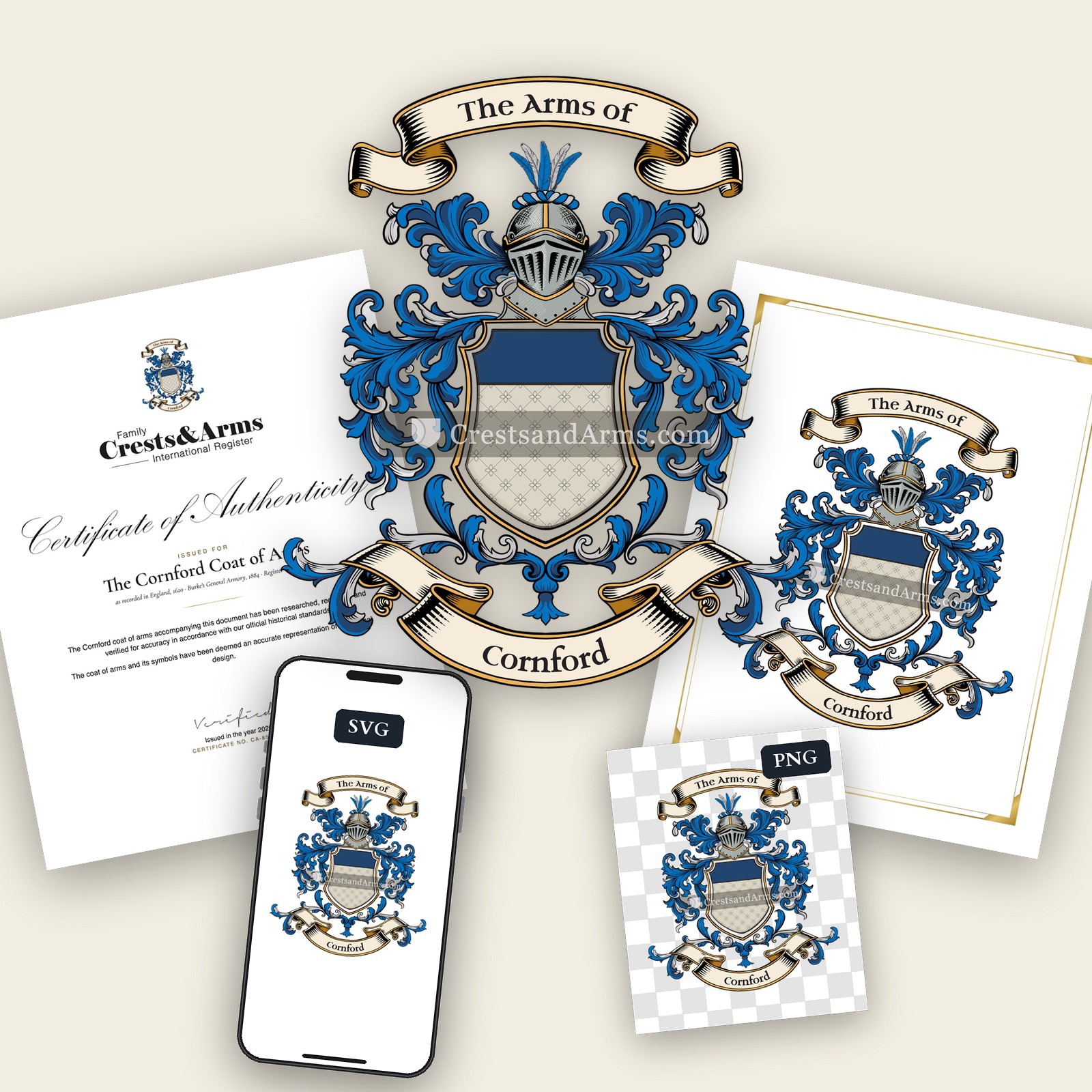 The Cornford arms on the coat of arms — digital pack