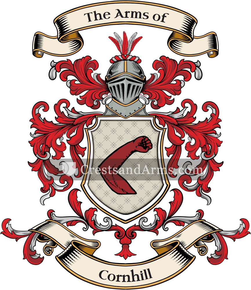 The Cornhill coat of arms, drawn from the recorded blazon
