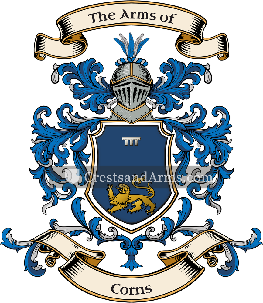 The Corns coat of arms, drawn from the recorded blazon