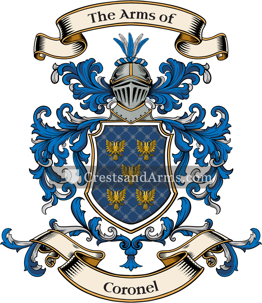 The Coronel coat of arms, drawn from the recorded blazon