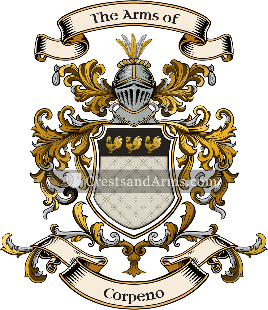 The Corpeno coat of arms, drawn from the recorded blazon