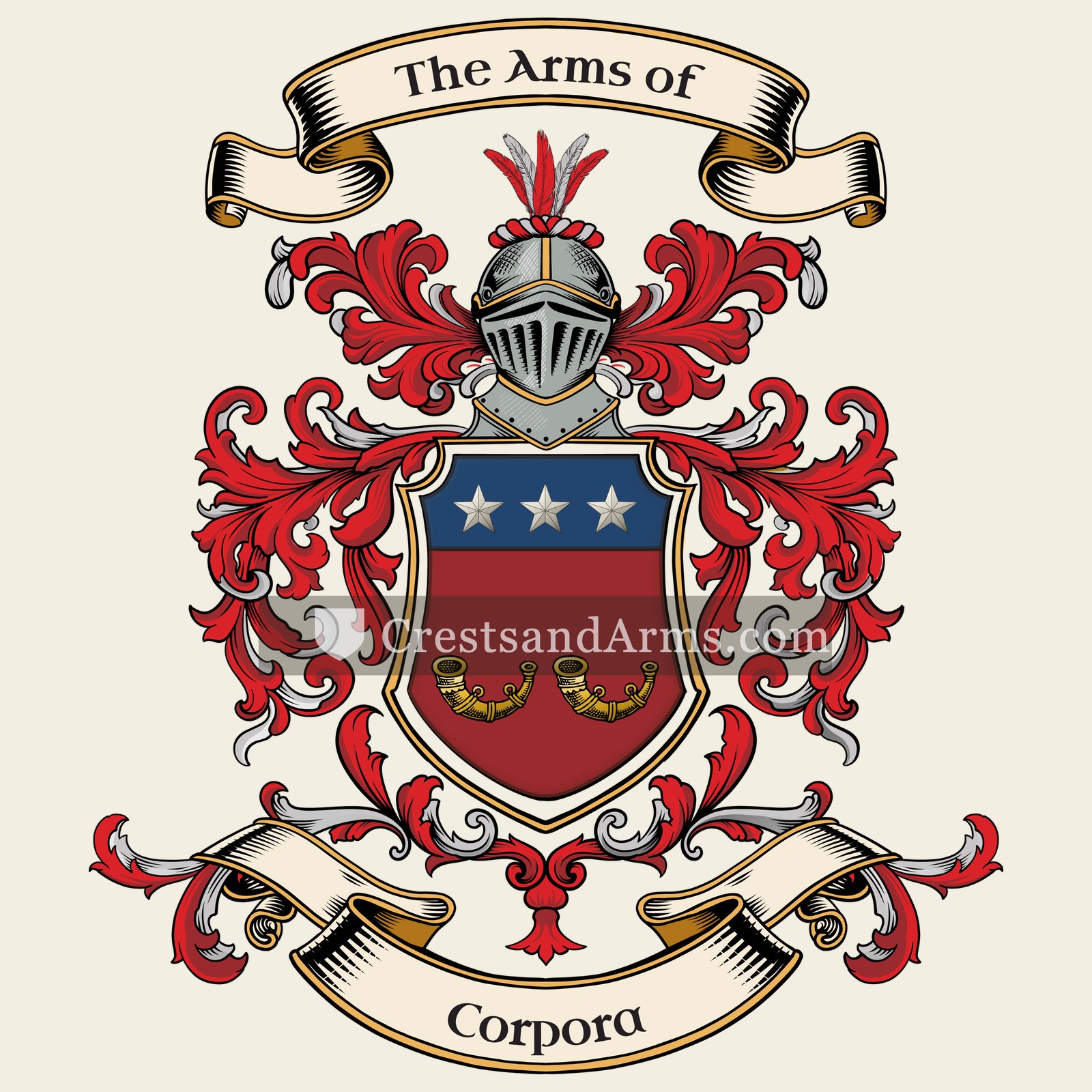 The Corpora coat of arms, drawn from the recorded blazon