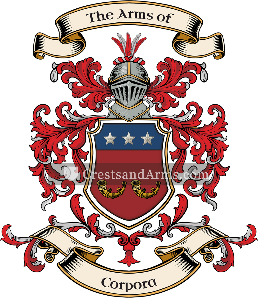 The Corpora coat of arms, drawn from the recorded blazon