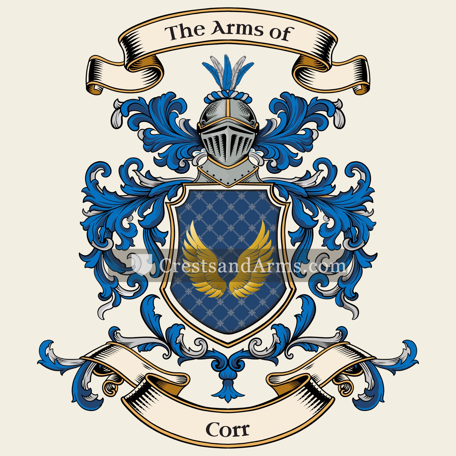 The Corr coat of arms, drawn from the recorded blazon