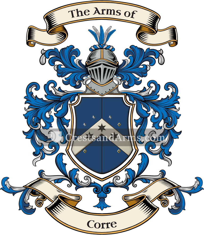 The Corre coat of arms, drawn from the recorded blazon