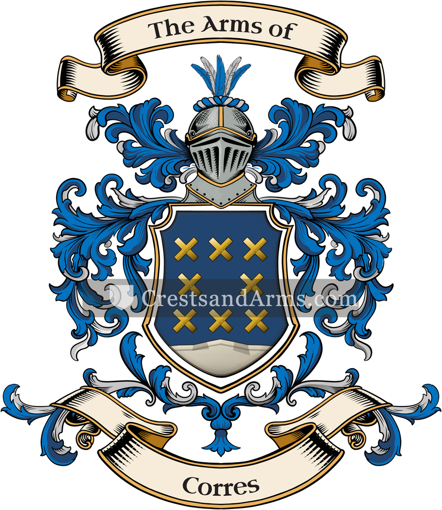 The Corres coat of arms, drawn from the recorded blazon
