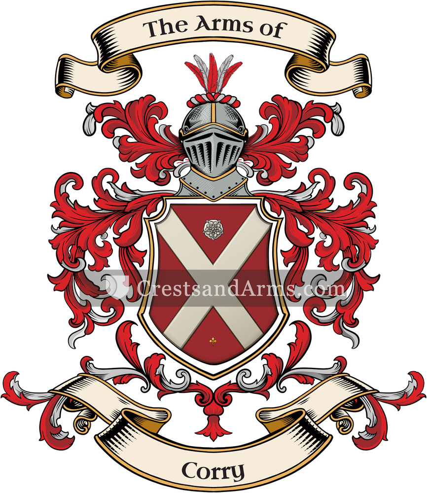 The Corry coat of arms, drawn from the recorded blazon