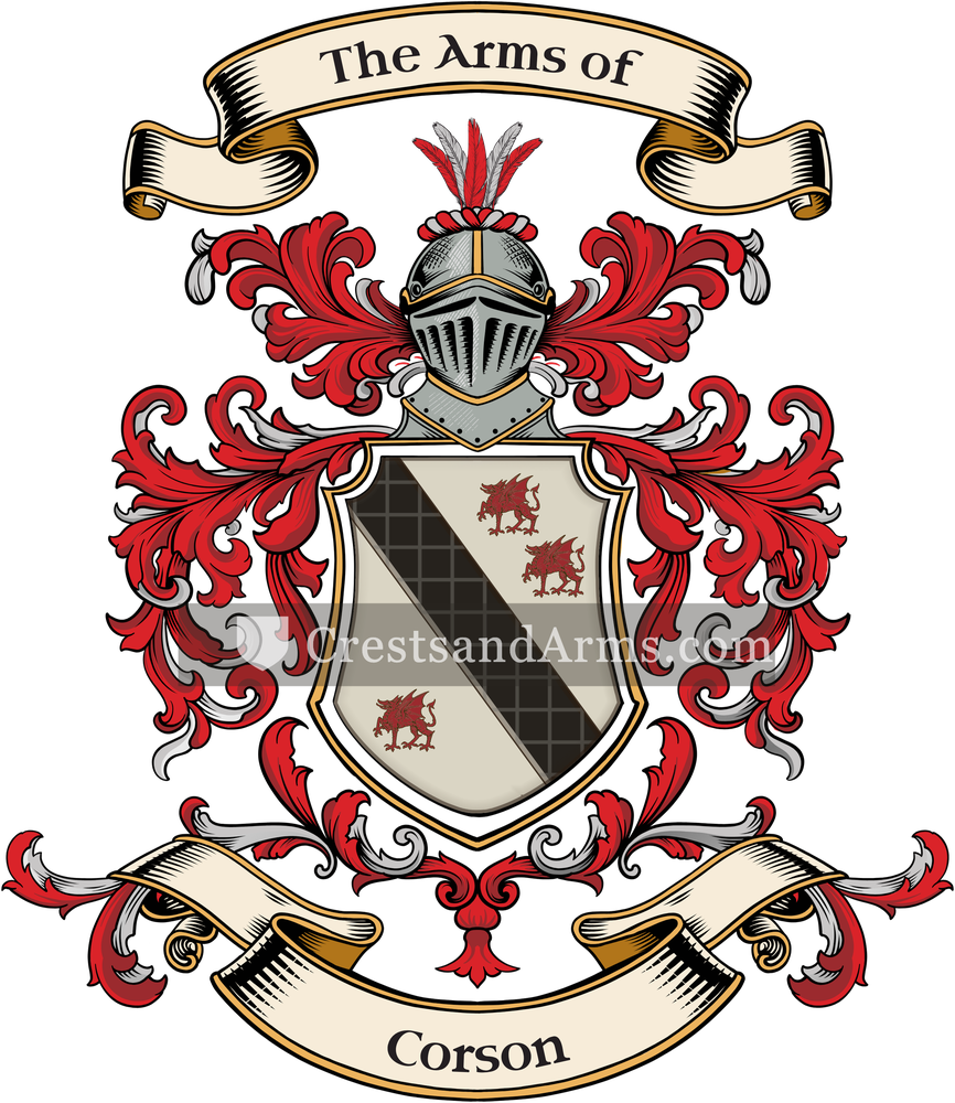 The Corson coat of arms, drawn from the recorded blazon