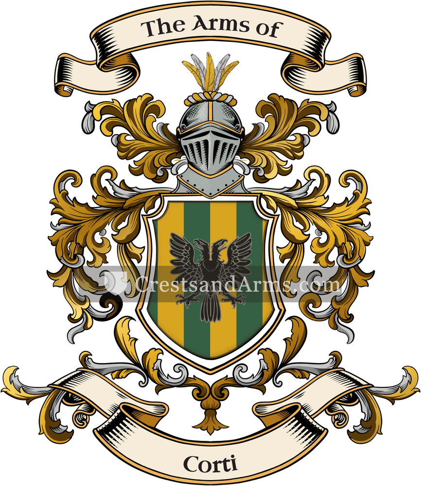 The Corti coat of arms, drawn from the recorded blazon