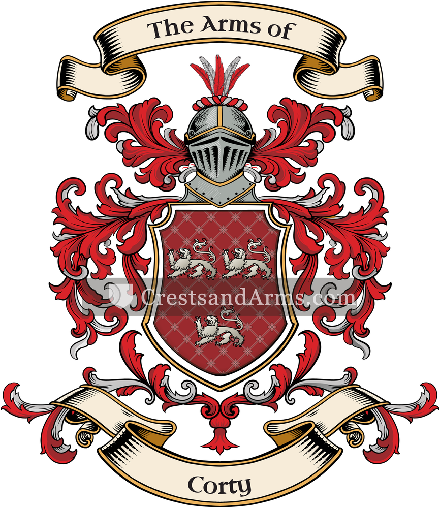 The Corty coat of arms, drawn from the recorded blazon