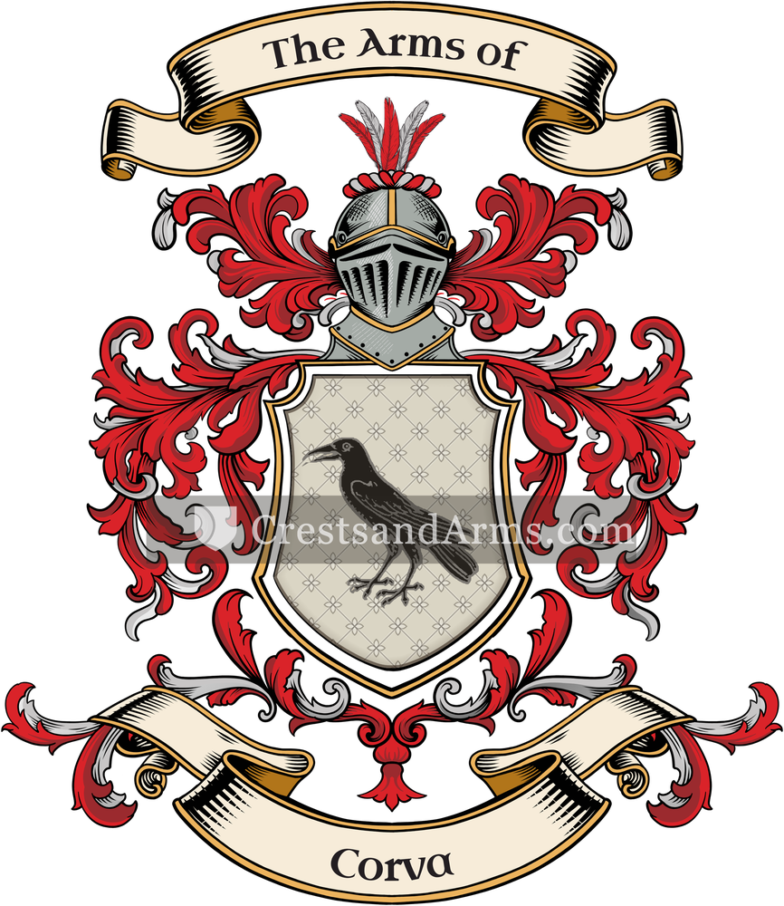 The Corva coat of arms, drawn from the recorded blazon