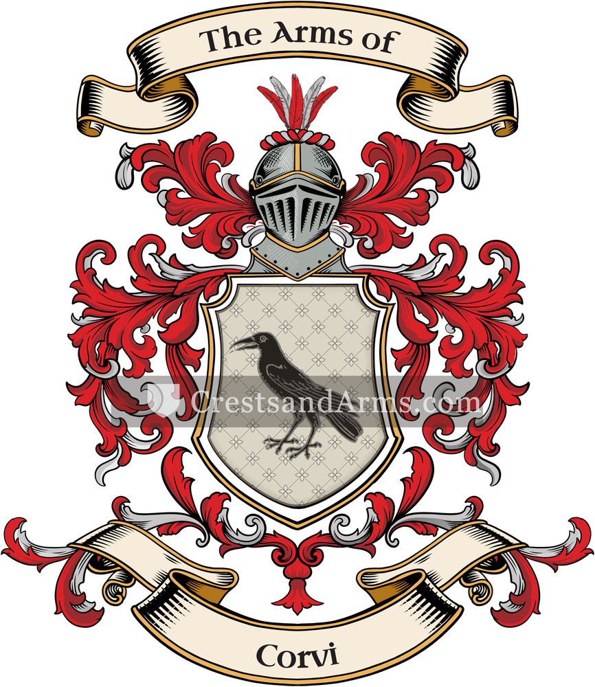 The Corvi coat of arms, drawn from the recorded blazon