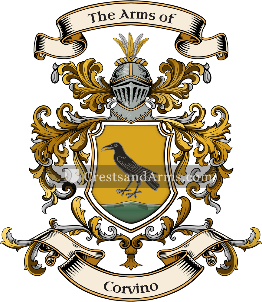 The Corvino coat of arms, drawn from the recorded blazon