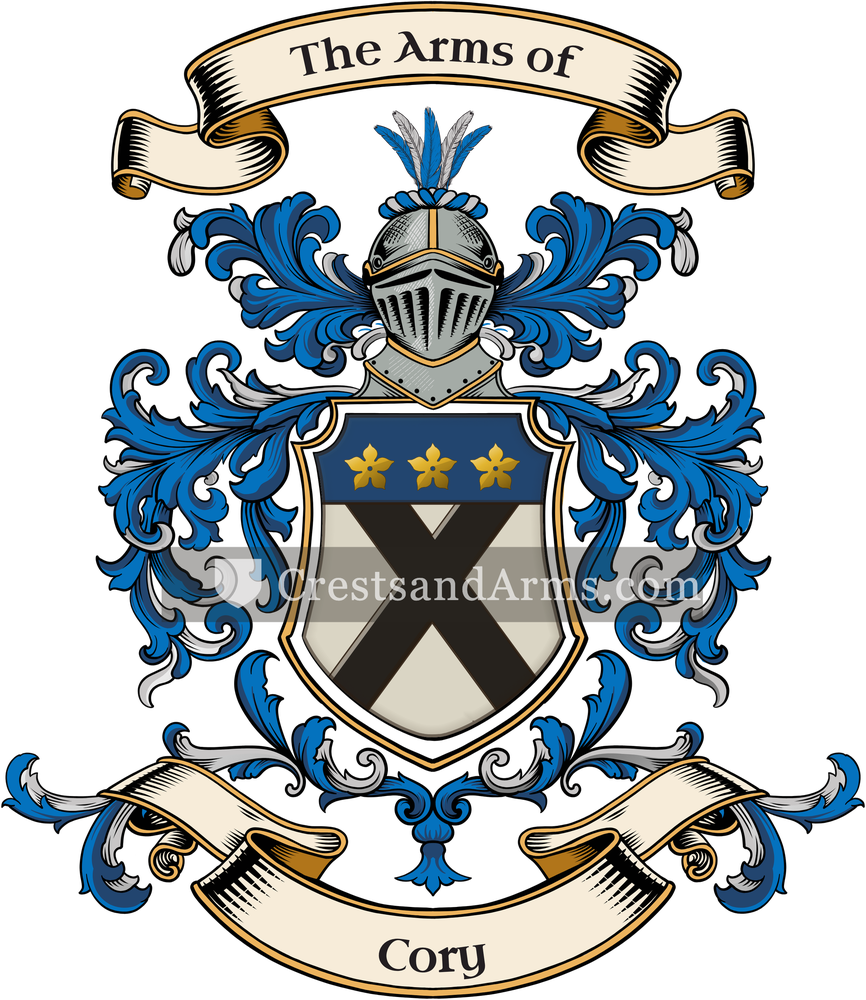 The Cory coat of arms, drawn from the recorded blazon
