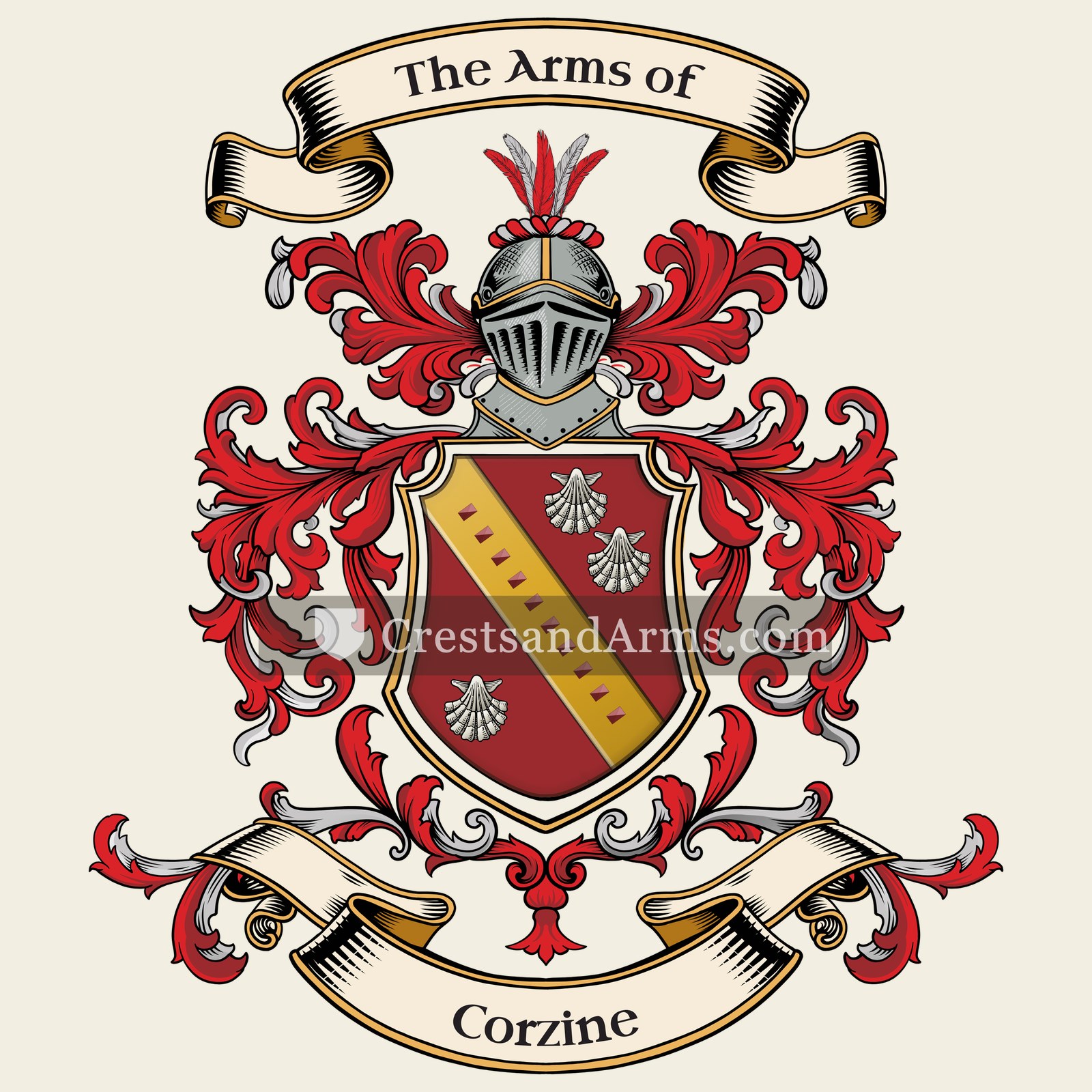 The Corzine coat of arms, drawn from the recorded blazon