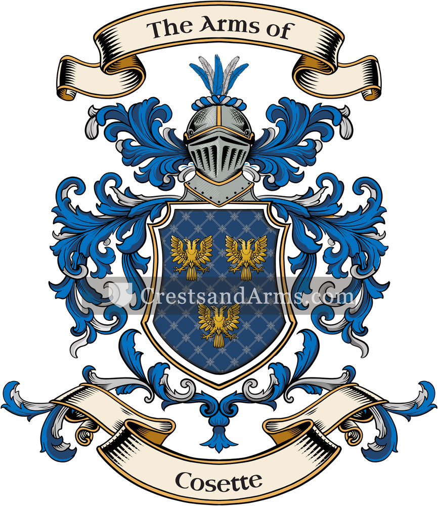 The Cosette coat of arms, drawn from the recorded blazon