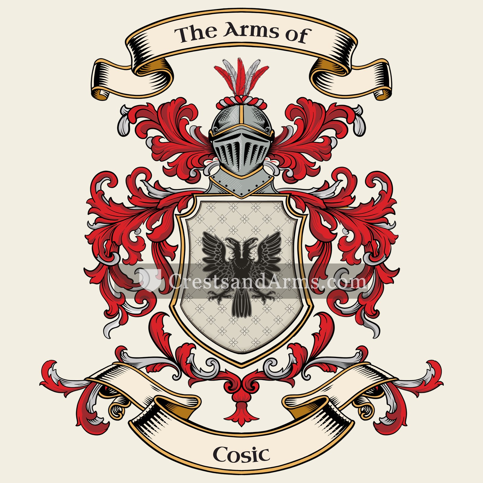 The Cosic coat of arms, drawn from the recorded blazon