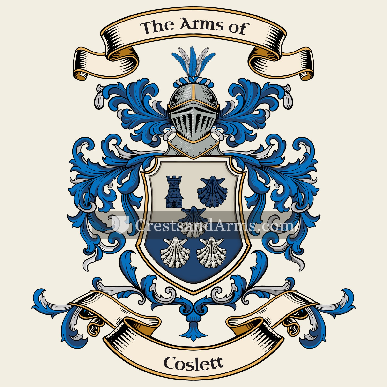 The Coslett coat of arms, drawn from the recorded blazon