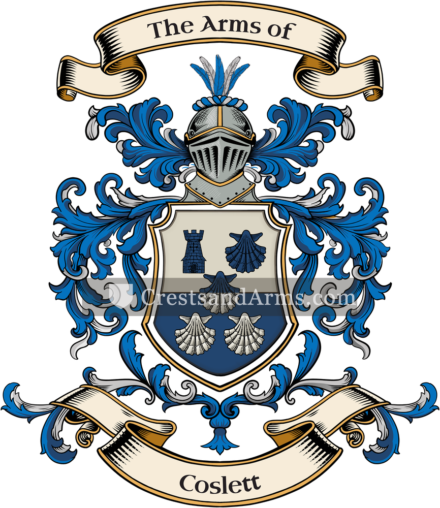 The Coslett coat of arms, drawn from the recorded blazon